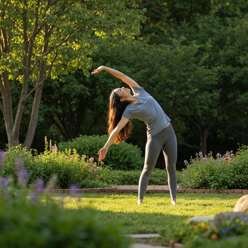 Person stretching in calm setting